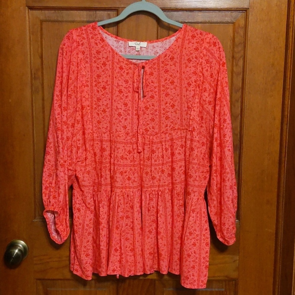 Easel Long Sleeve Peasant Blouse Bright Soft Size Large Like New